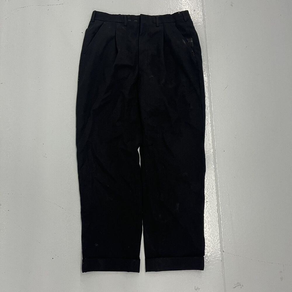 Vintage 60s Black Wool Flat Front Trousers 32x28